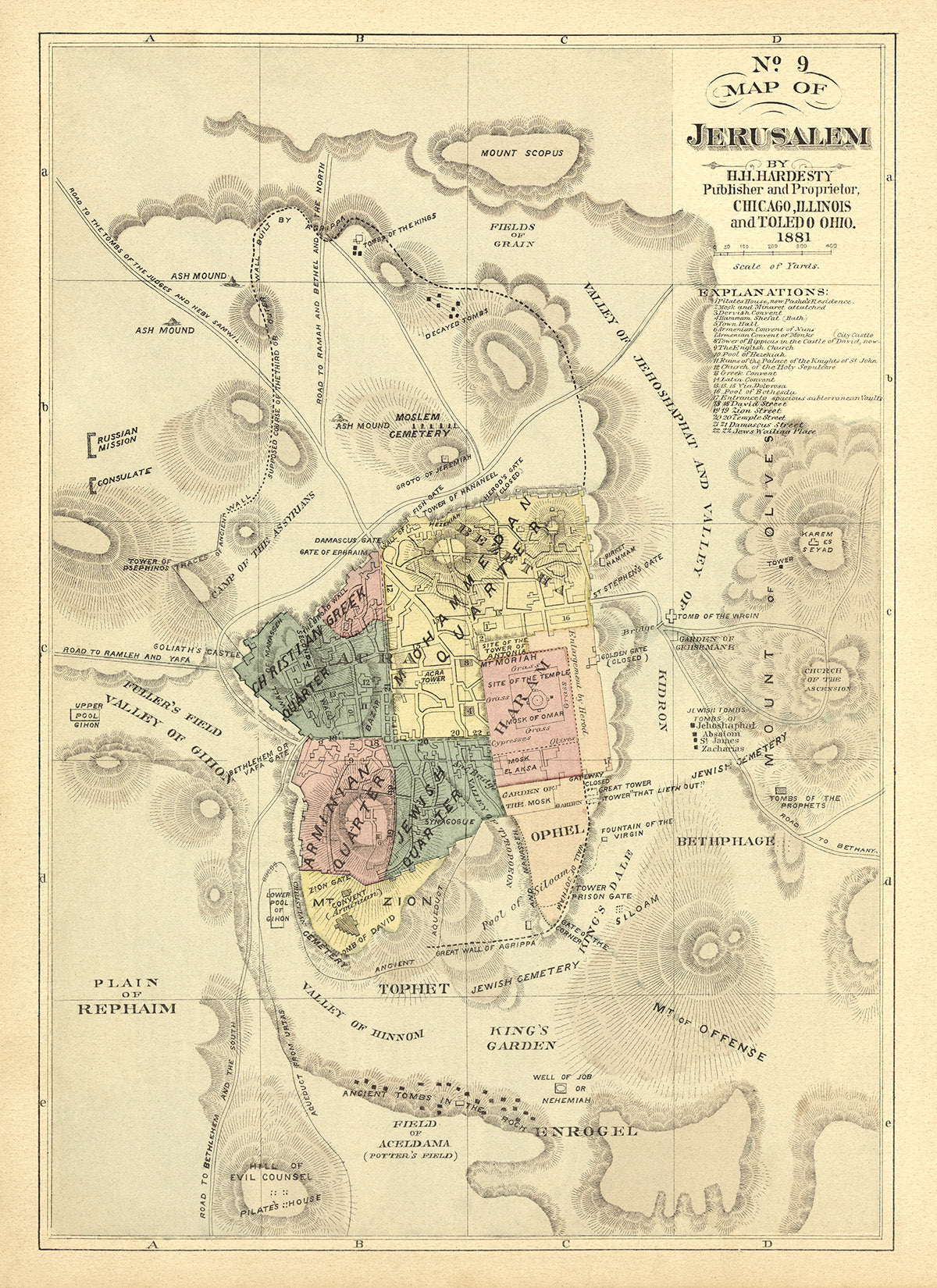 Jerusalem City Map Print 1881