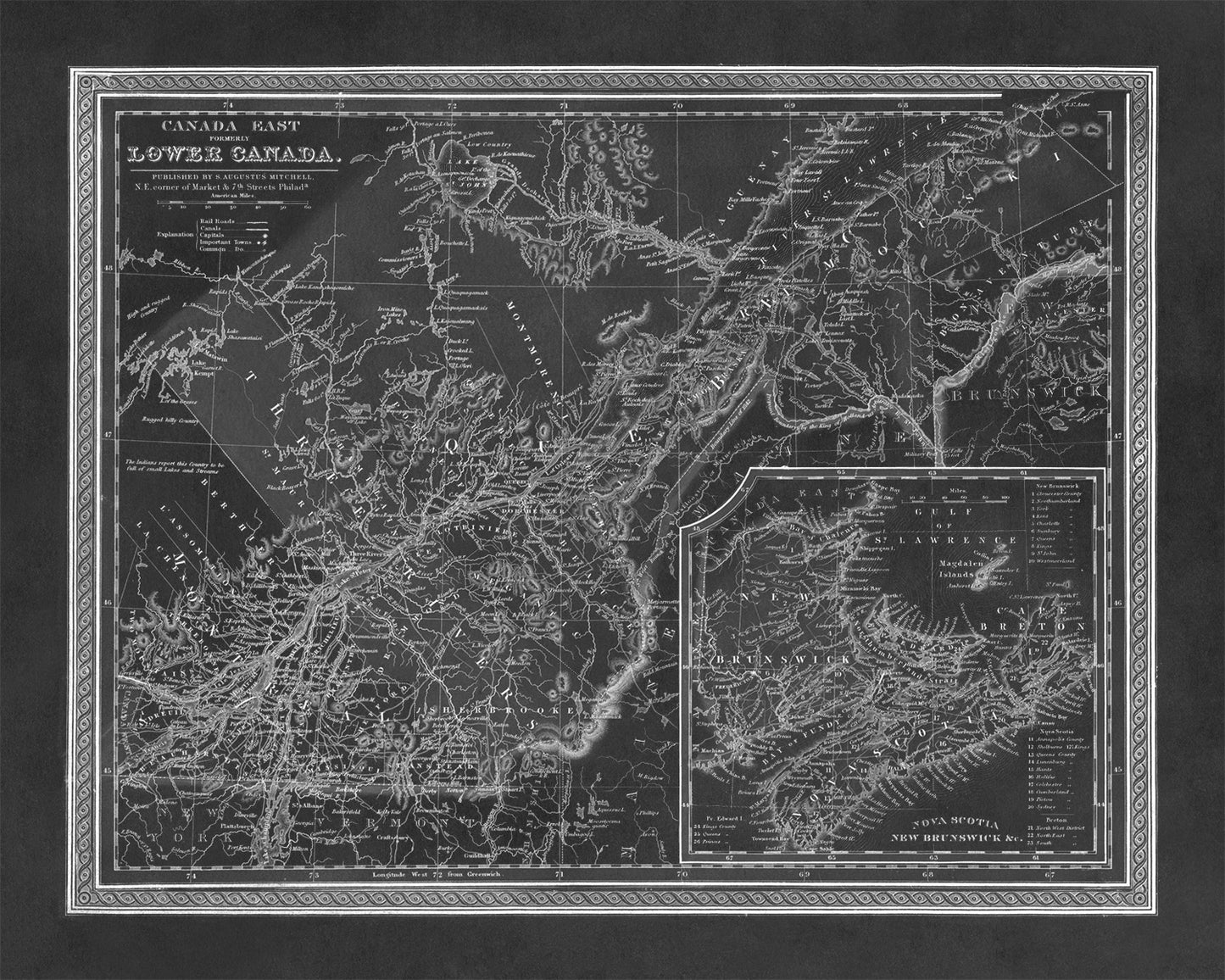 Old Map of Lower Canada Map Print