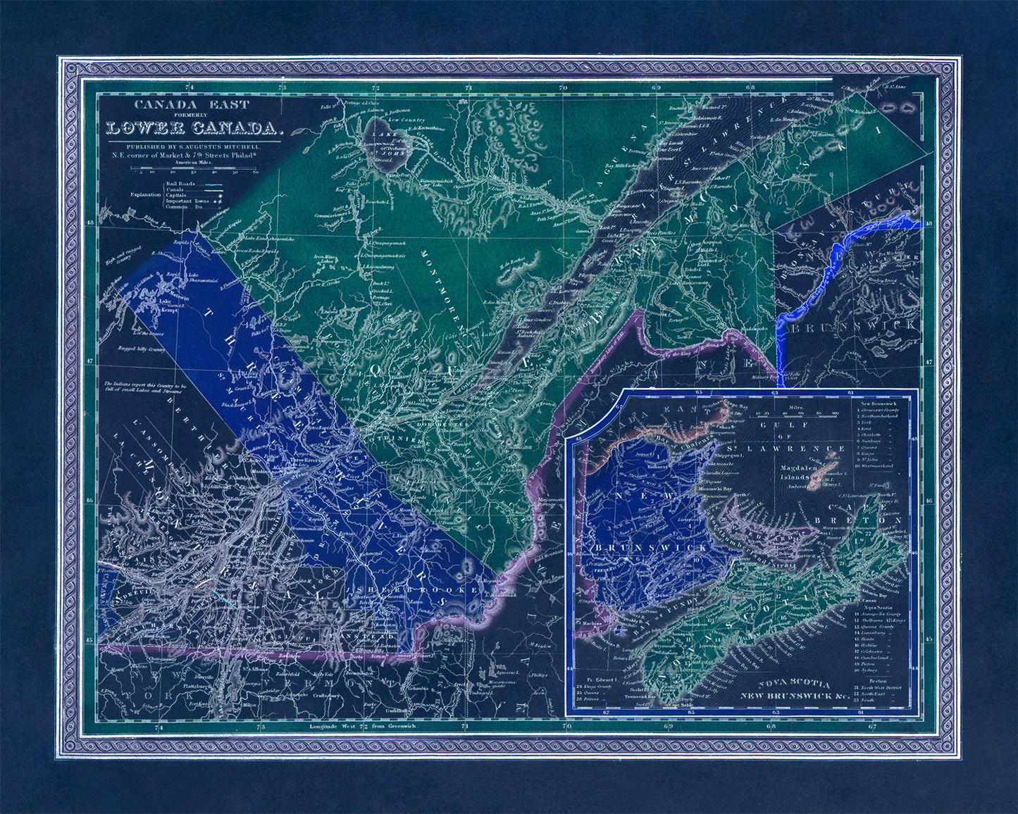 Old Map of Lower Canada Map Print