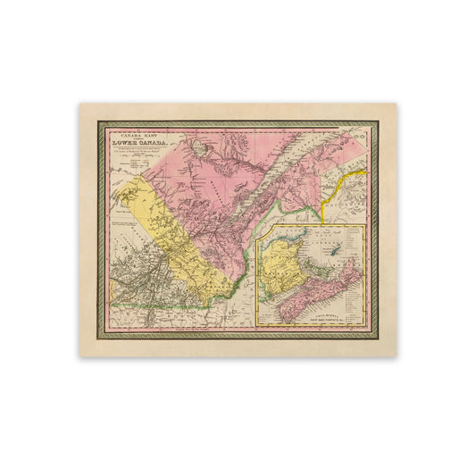 Old Map of Lower Canada Map Print