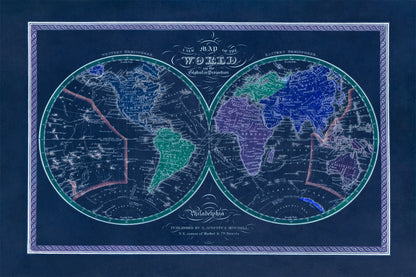 Old Globular Projection World Map Print 1849