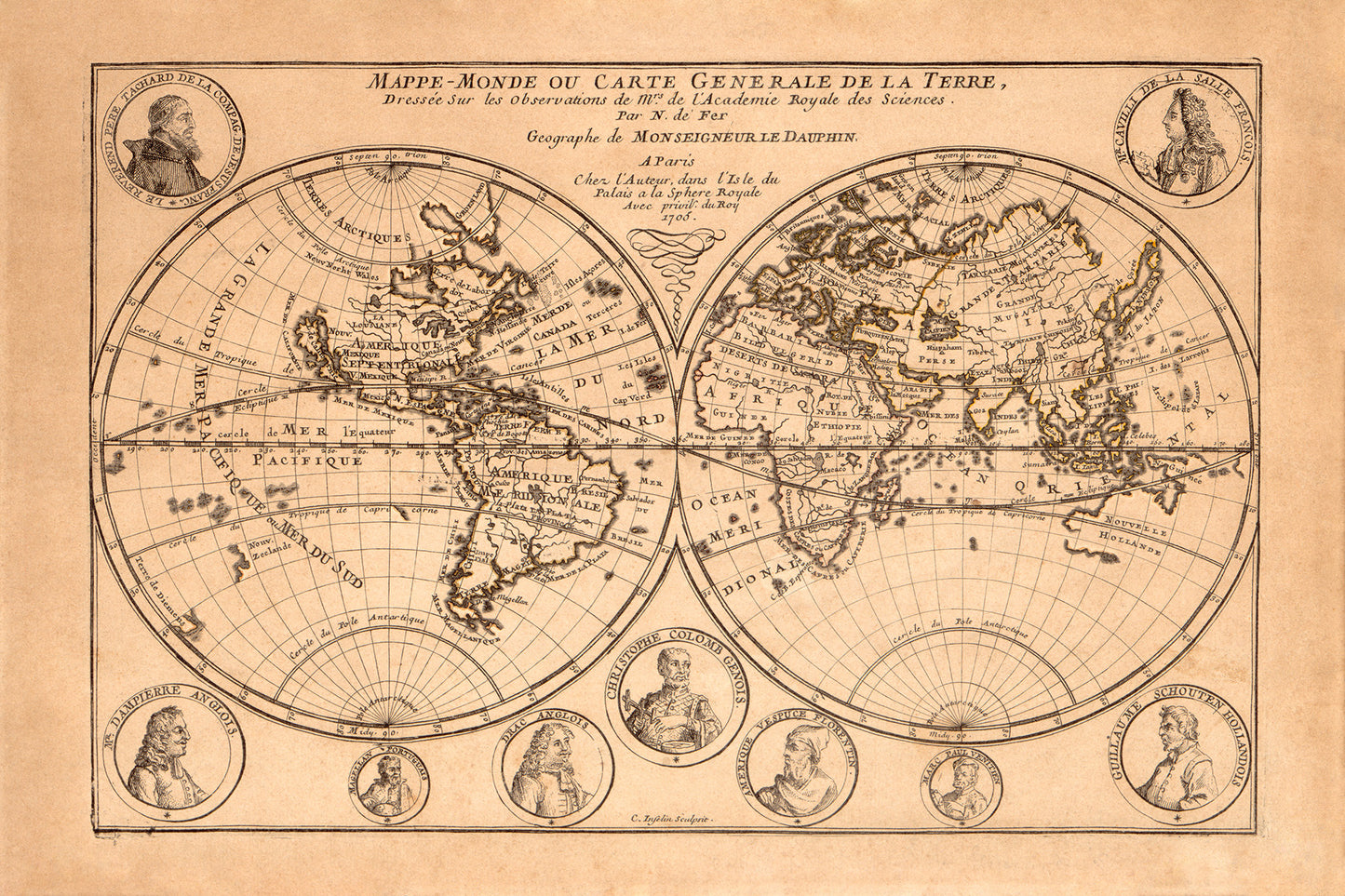 Mappe Monde World Map Print 1705