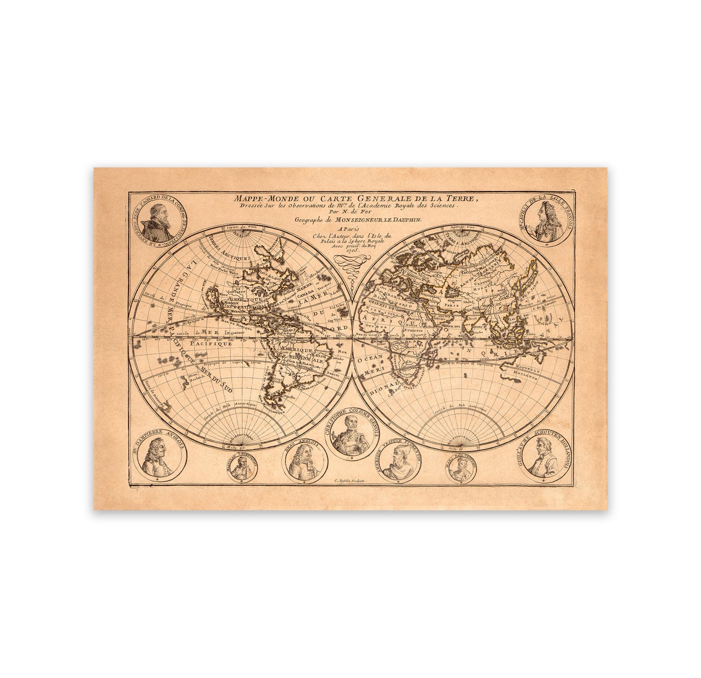 Mappe Monde World Map Print 1705