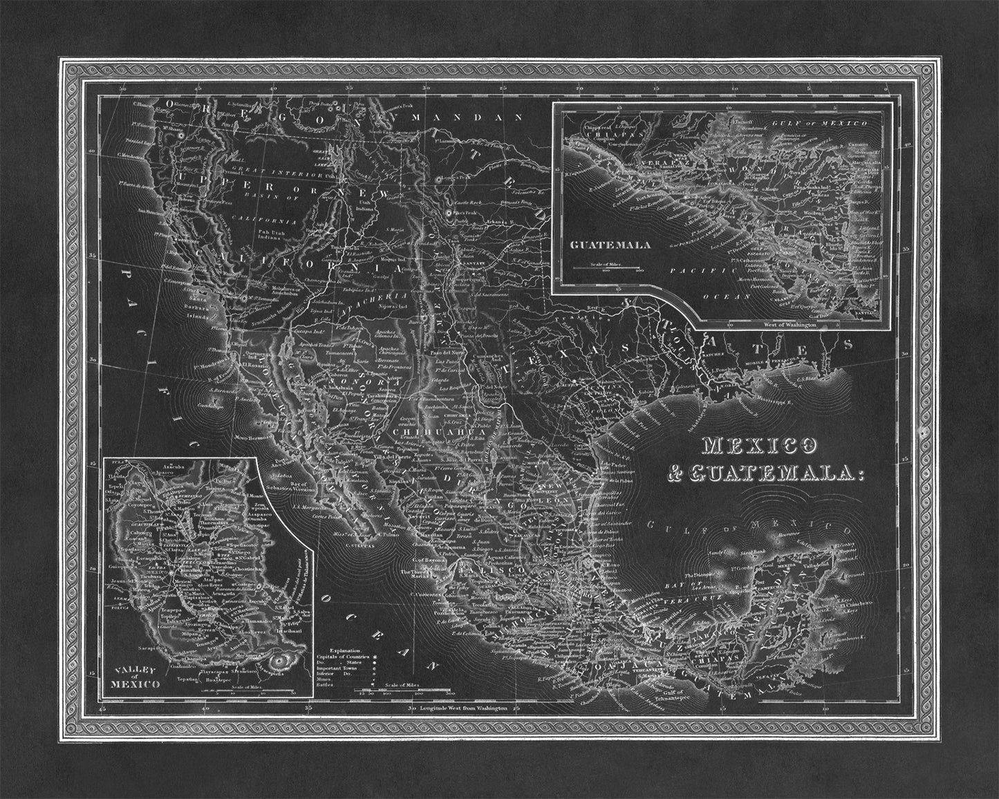 Old Map of Mexico and Guatemala Print