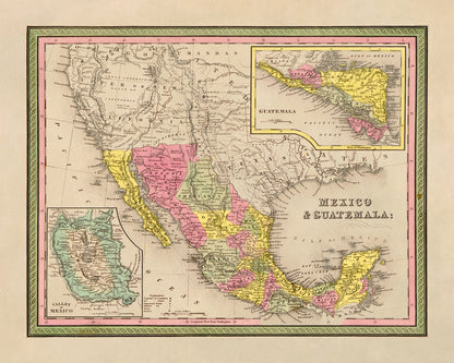 Old Map of Mexico and Guatemala Print