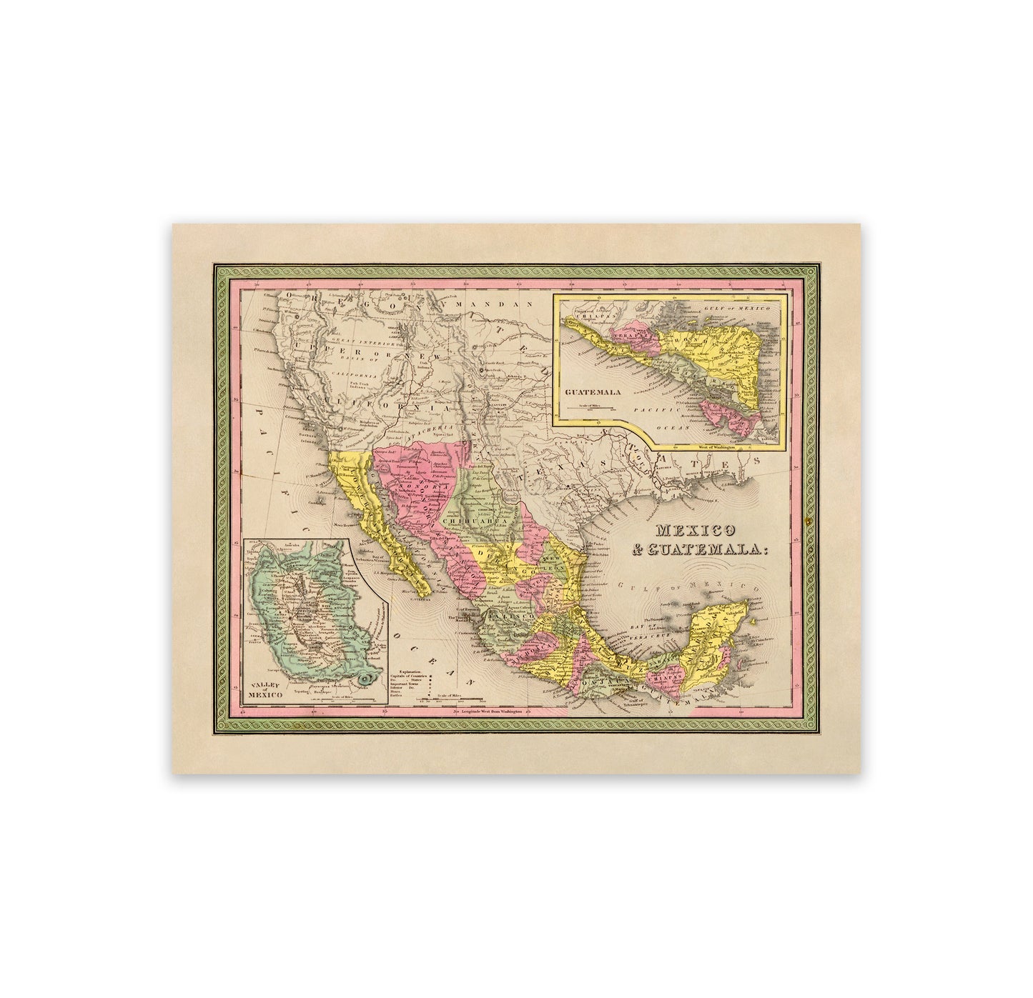 Old Map of Mexico and Guatemala Print