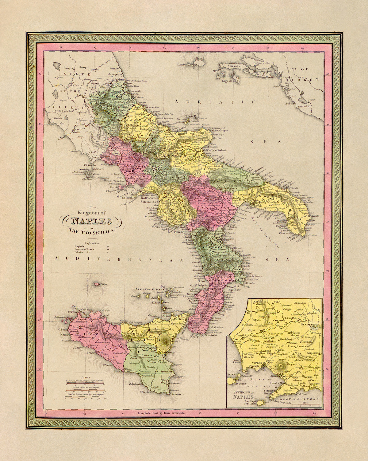 Old Map of Naples Italy Print