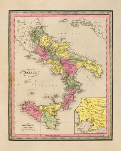 Old Map of Naples Italy Print