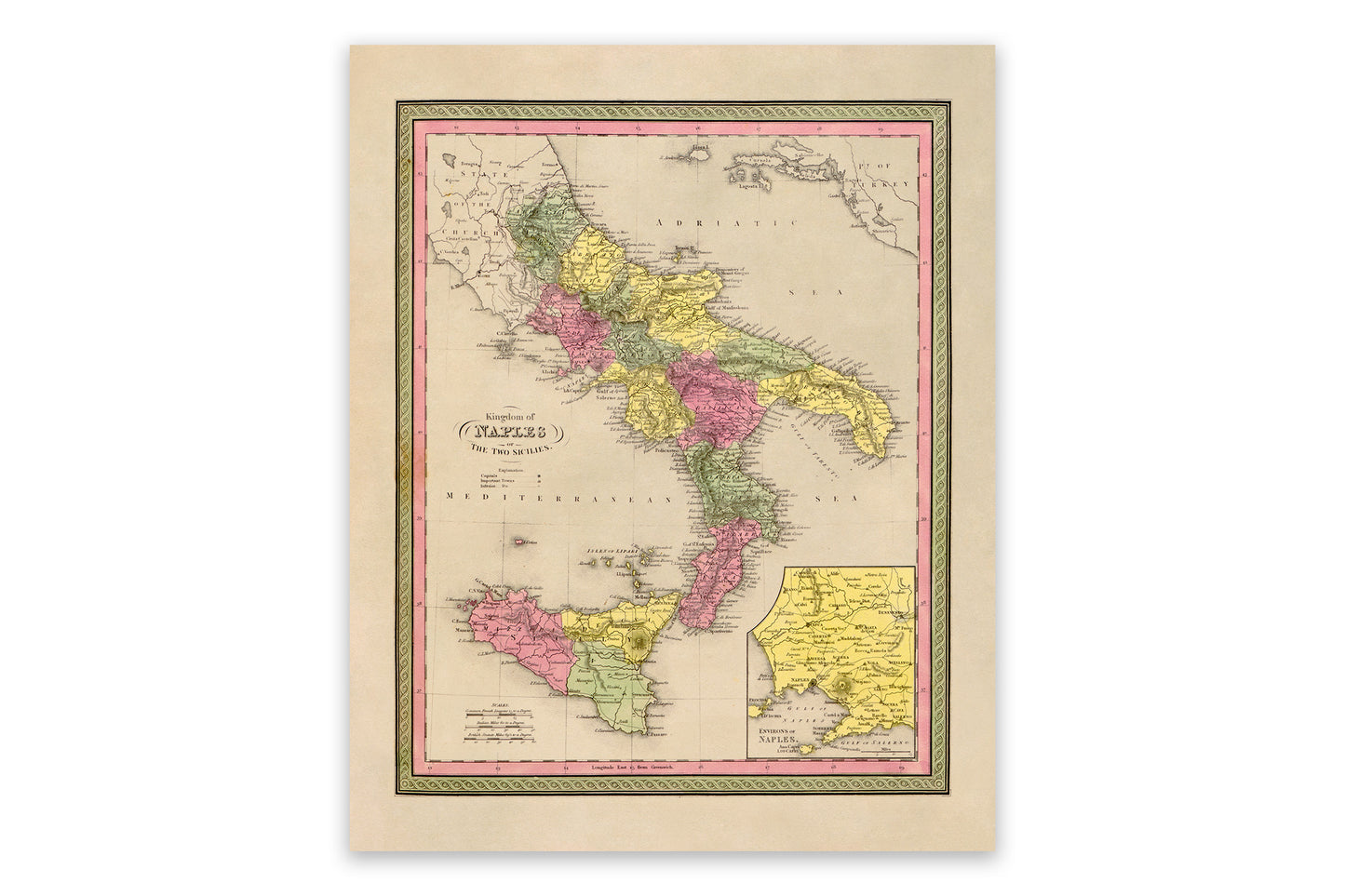 Old Map of Naples Italy Print