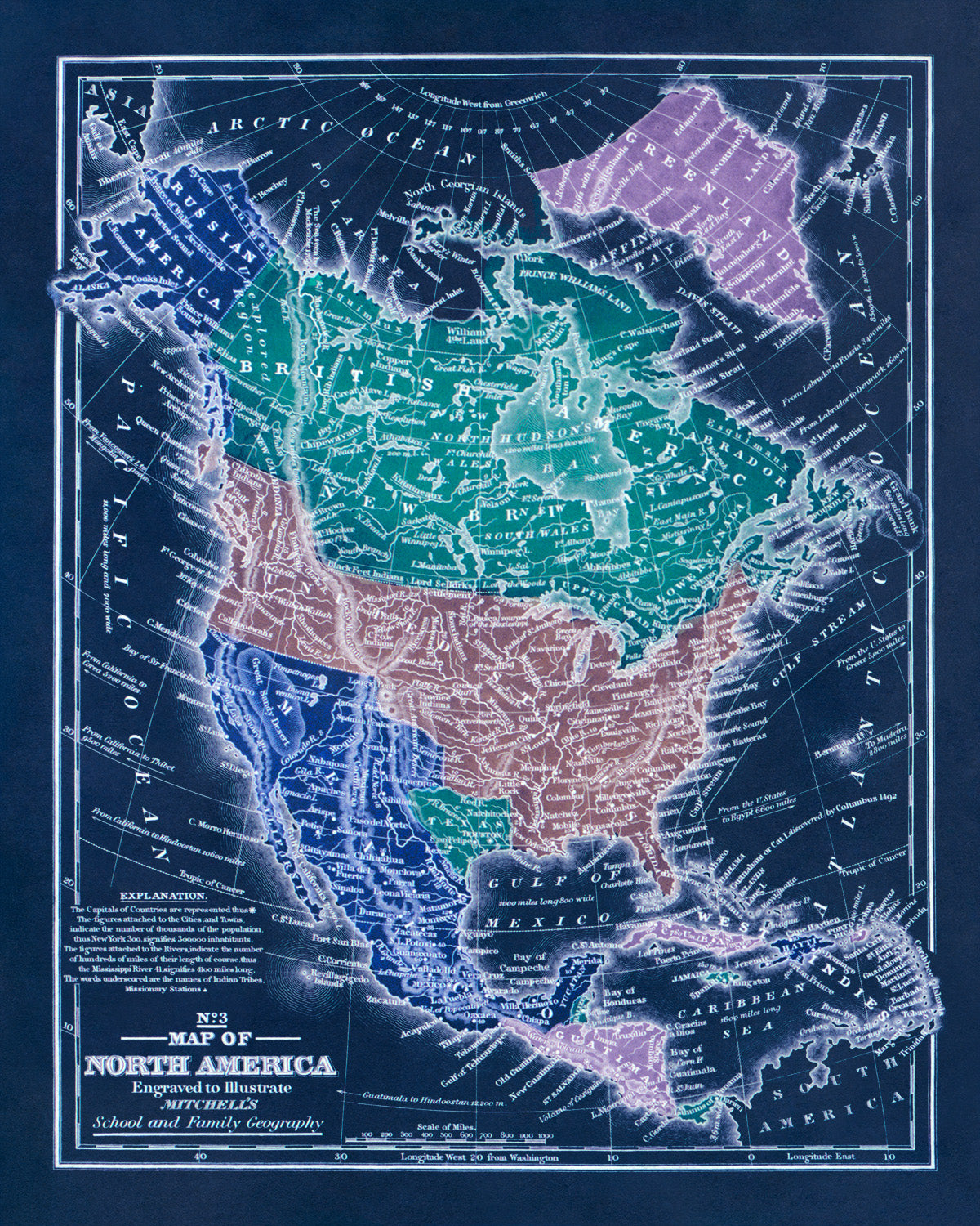 Old Map of North America Print 1839