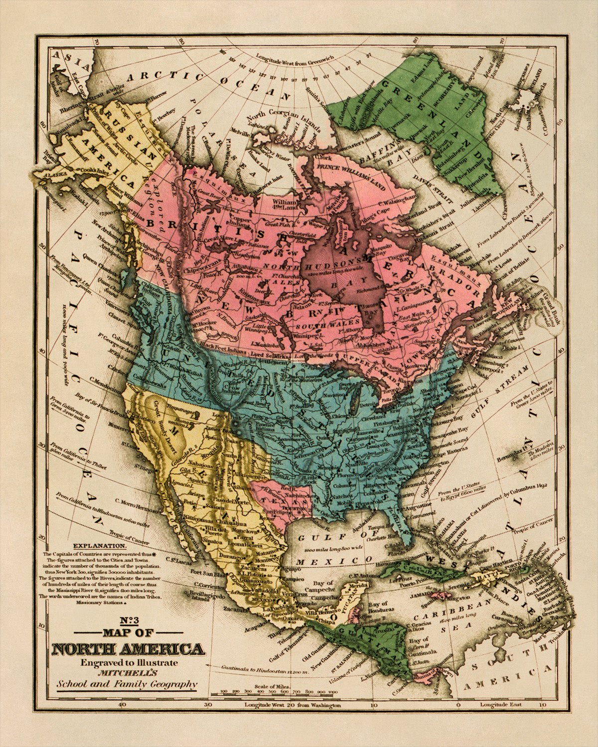 Old Map of North America Print 1839