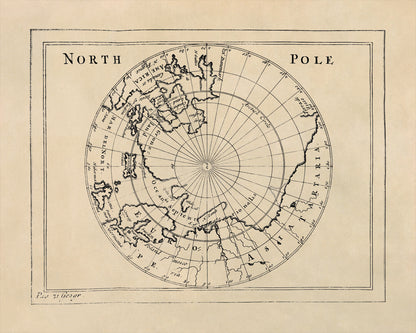 Old Map of the North Pole Print 1681