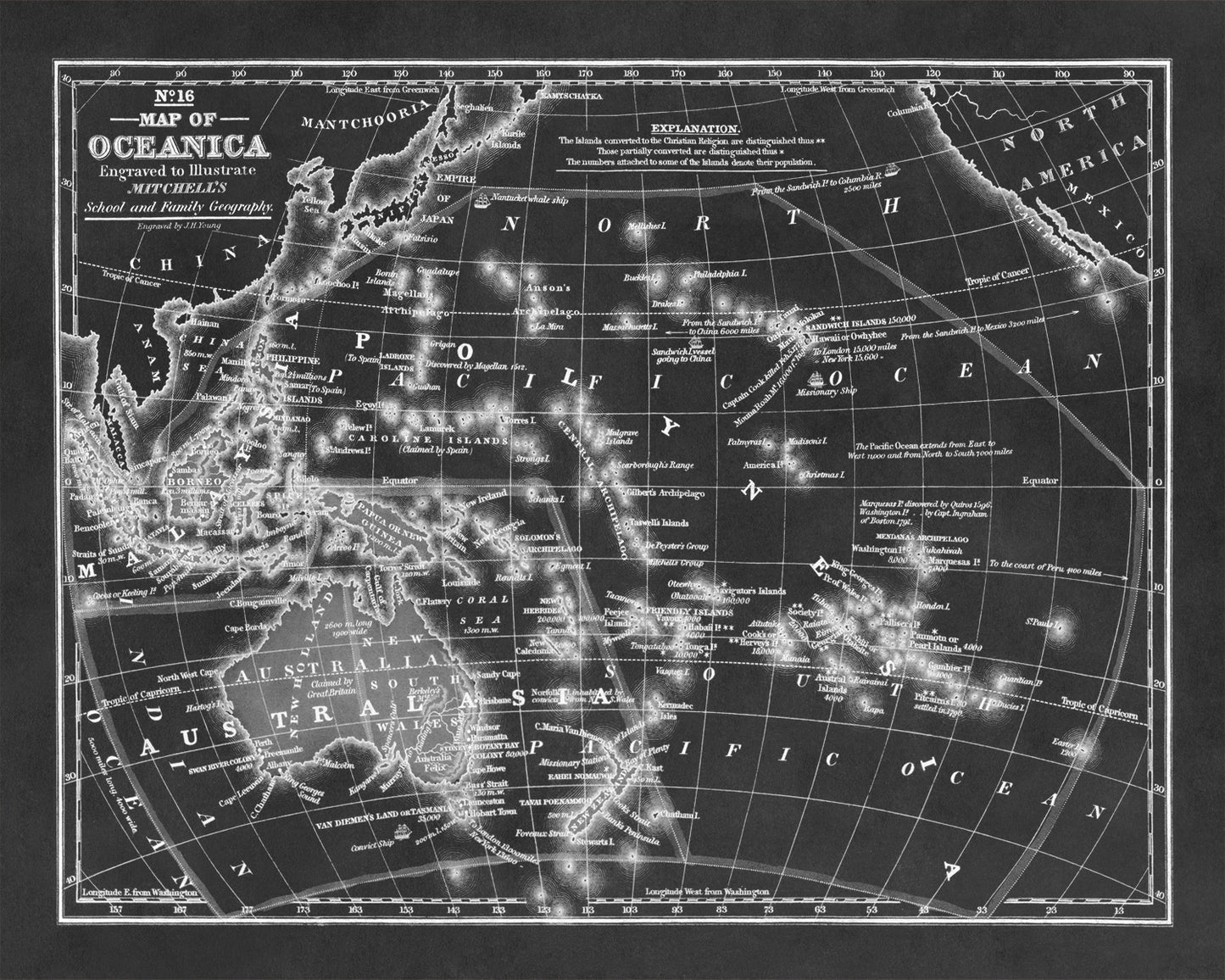 Old Map of Oceania Pacific Print 1839