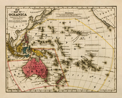 Old Map of Oceania Pacific Print 1839