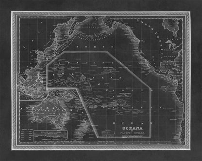 Old Map of Oceania Pacific Print 1849