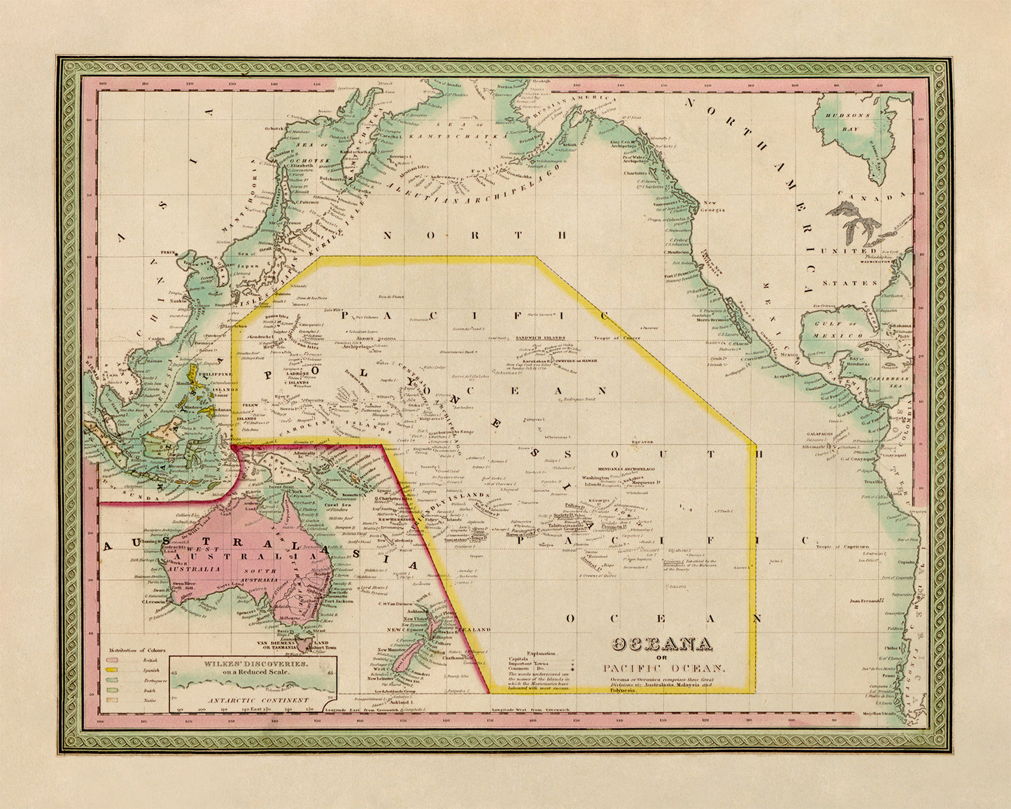 Old Map of Oceania Pacific Print 1849