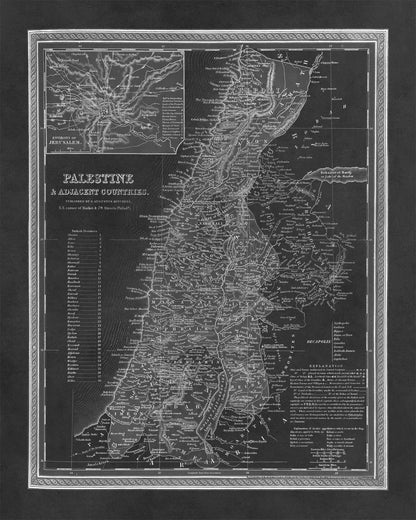 Old Map of Palestine Print 1849