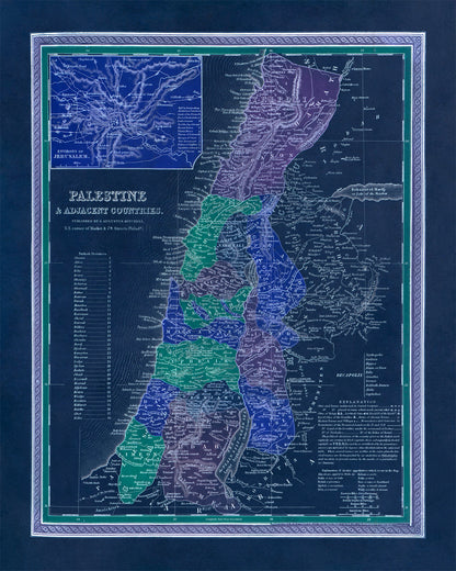 Old Map of Palestine Print 1849