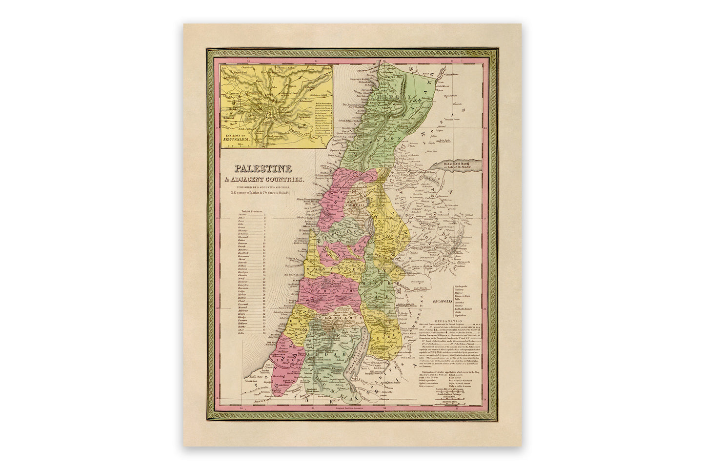 Old Map of Palestine Print 1849