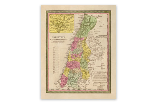 Old Map of Palestine Print 1849