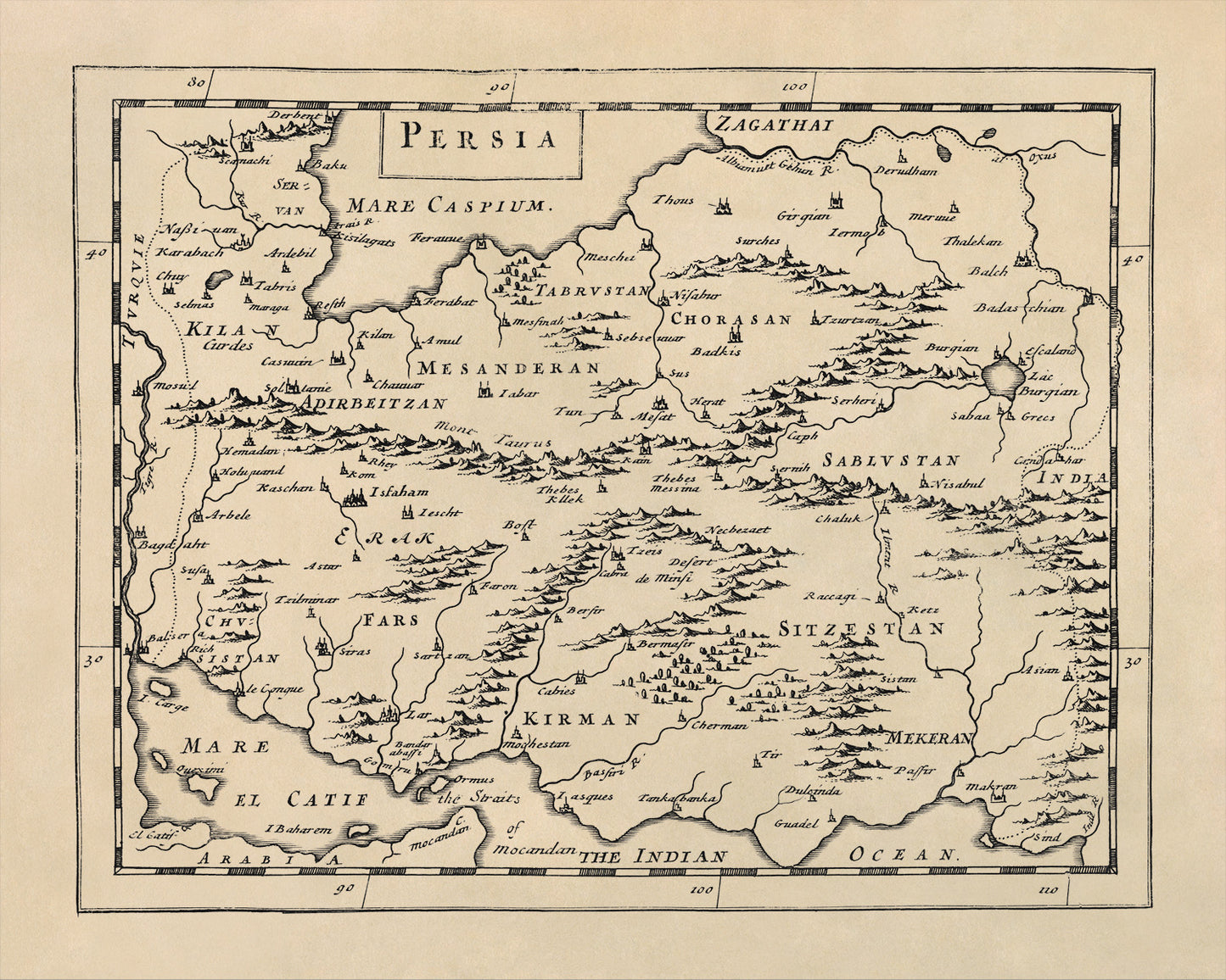 Old Map of Persia Print 1681