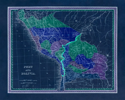 Old Map of Peru and Bolivia Print 1849