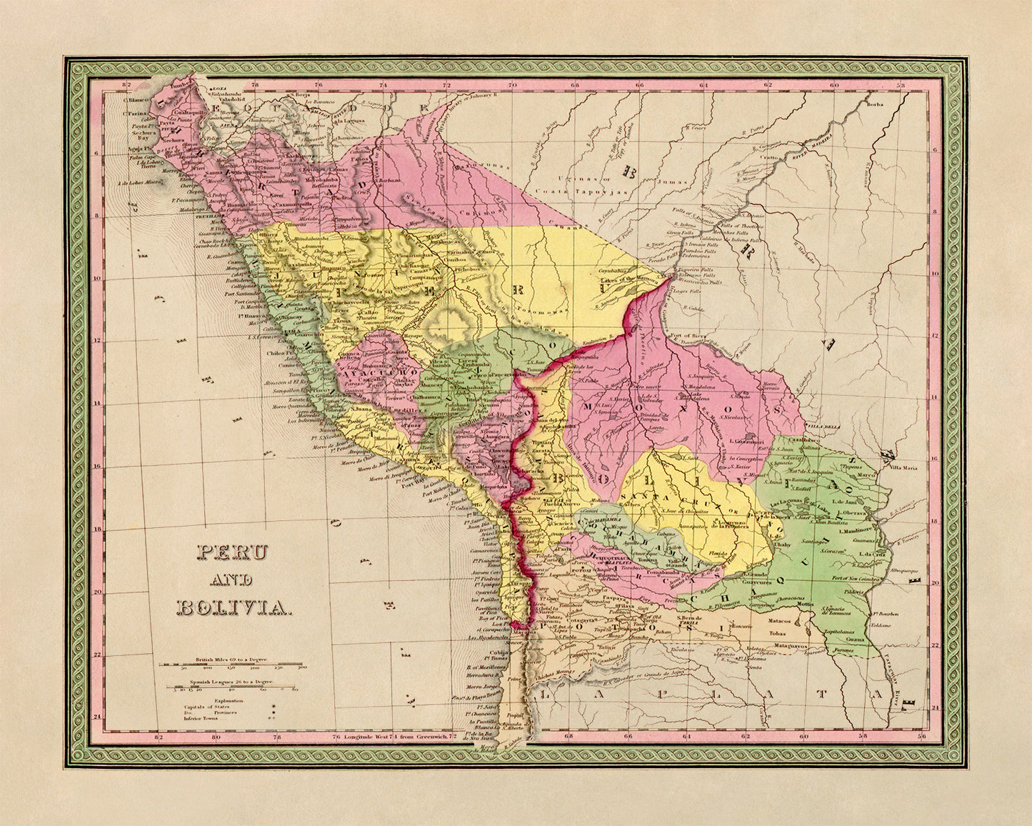 Old Map of Peru and Bolivia Print 1849