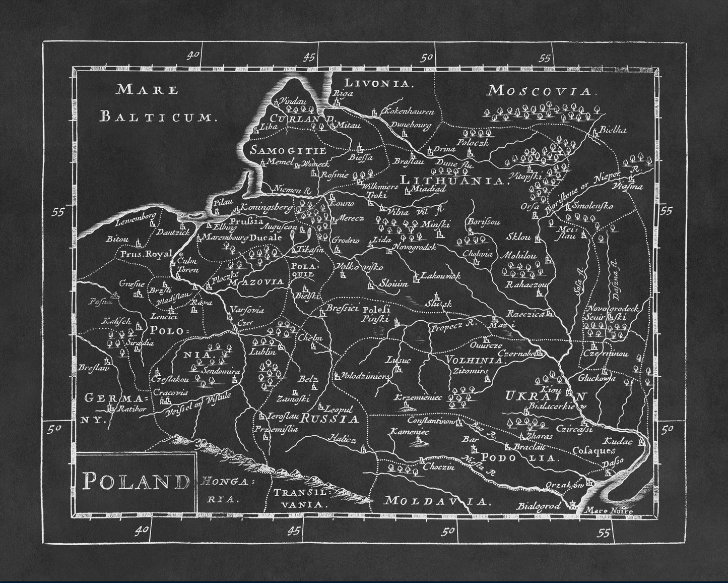 Old Map of Poland Print 1681