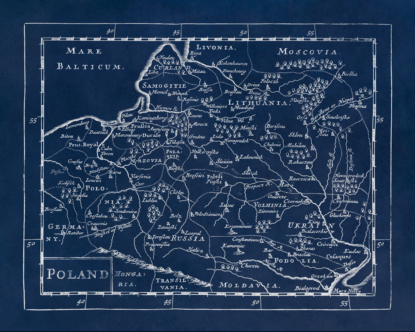 Old Map of Poland Print 1681