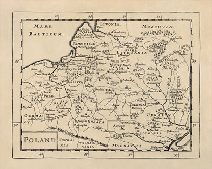 Old Map of Poland Print 1681