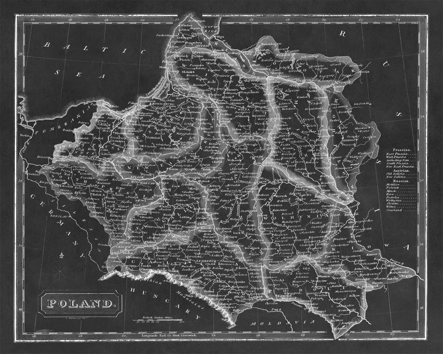 Old Map of Poland Print 1817