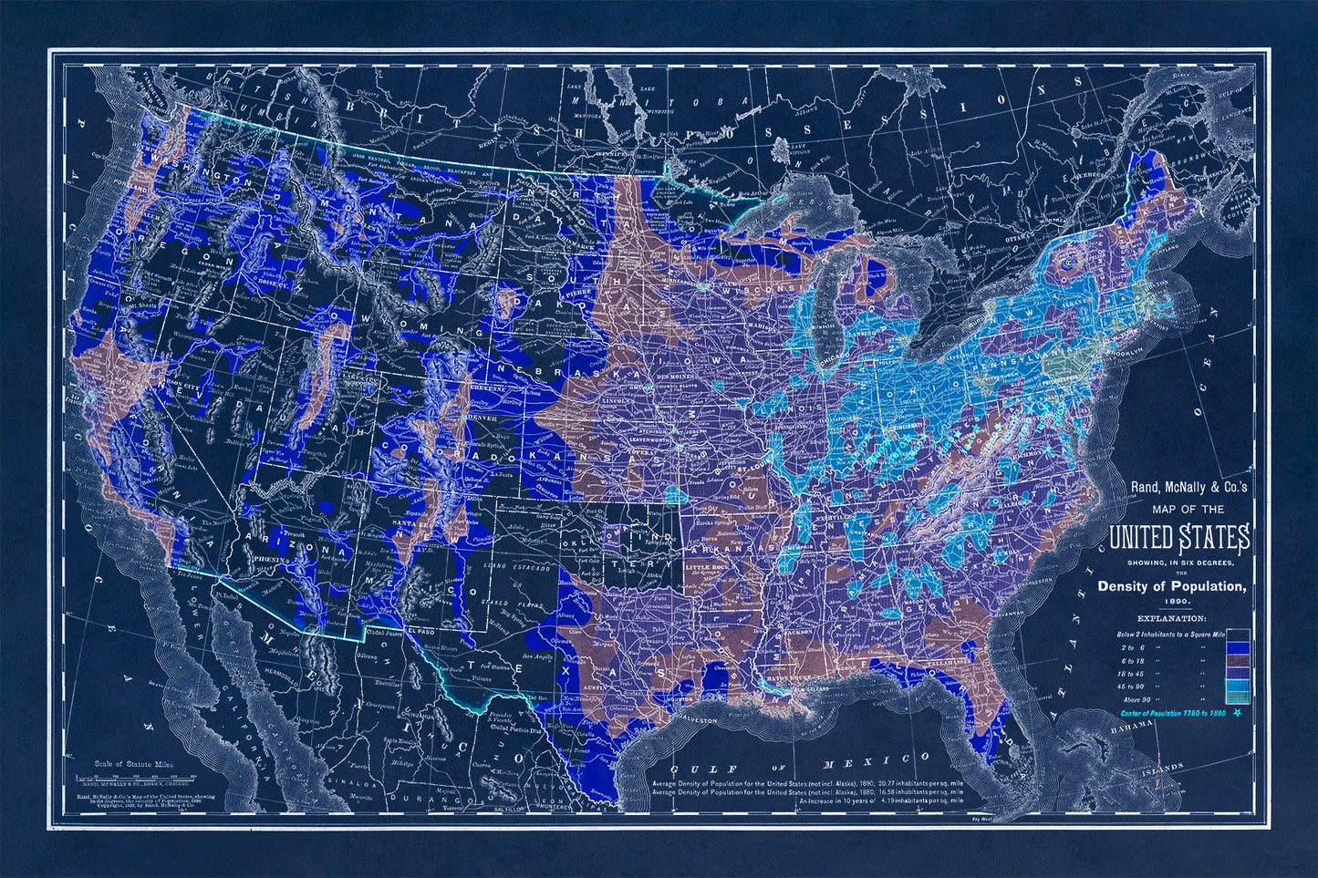 United States Population Map Print