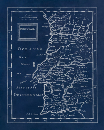 Old Map of Portugal Print 1681