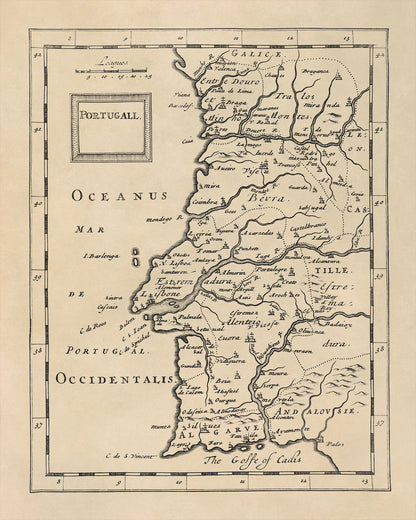 Old Map of Portugal Print 1681