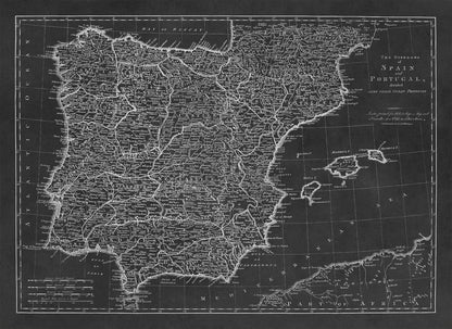 Old Map of Spain and Portugal Iberian Peninsula Print 1772