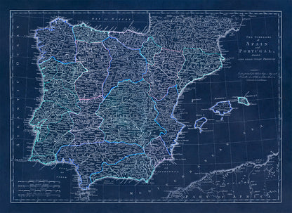 Old Map of Spain and Portugal Iberian Peninsula Print 1772