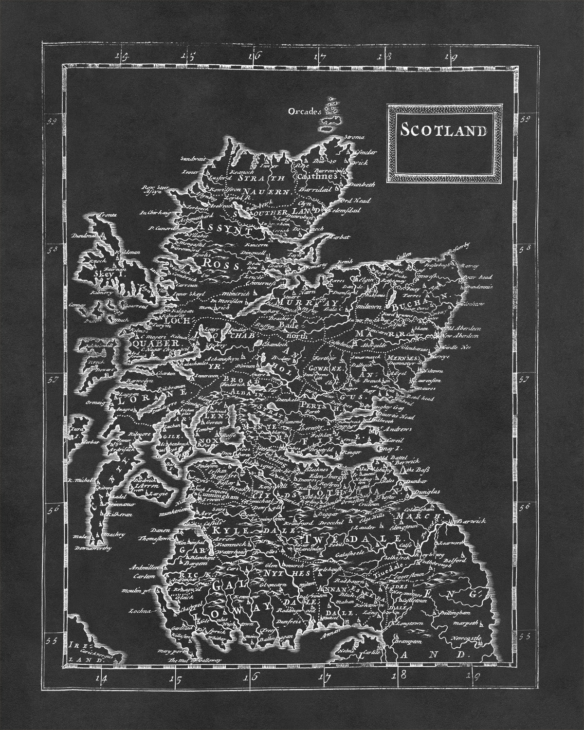 Old Map of Scotland Print 1681