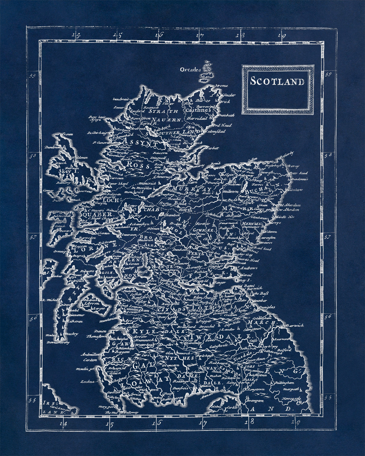 Old Map of Scotland Print 1681