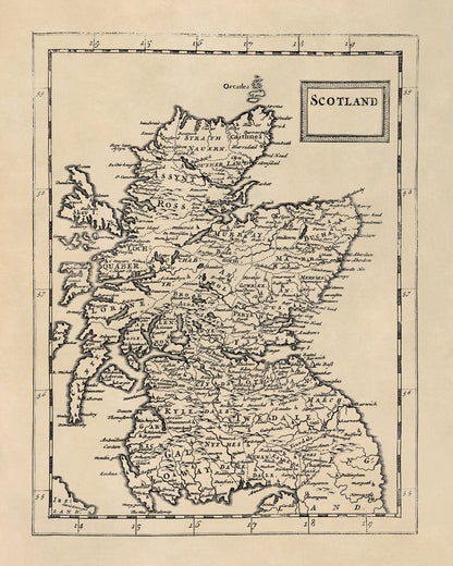 Old Map of Scotland Print 1681