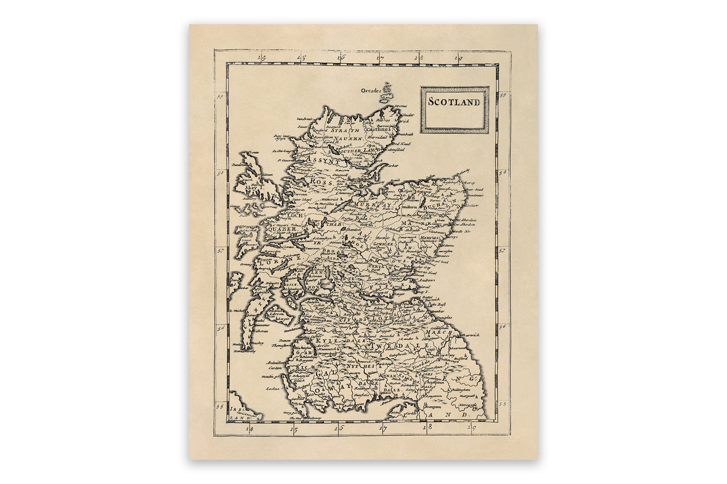 Old Map of Scotland Print 1681