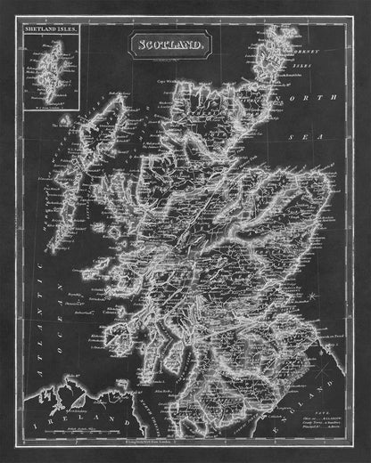 Old Map of Scotland Print 1817