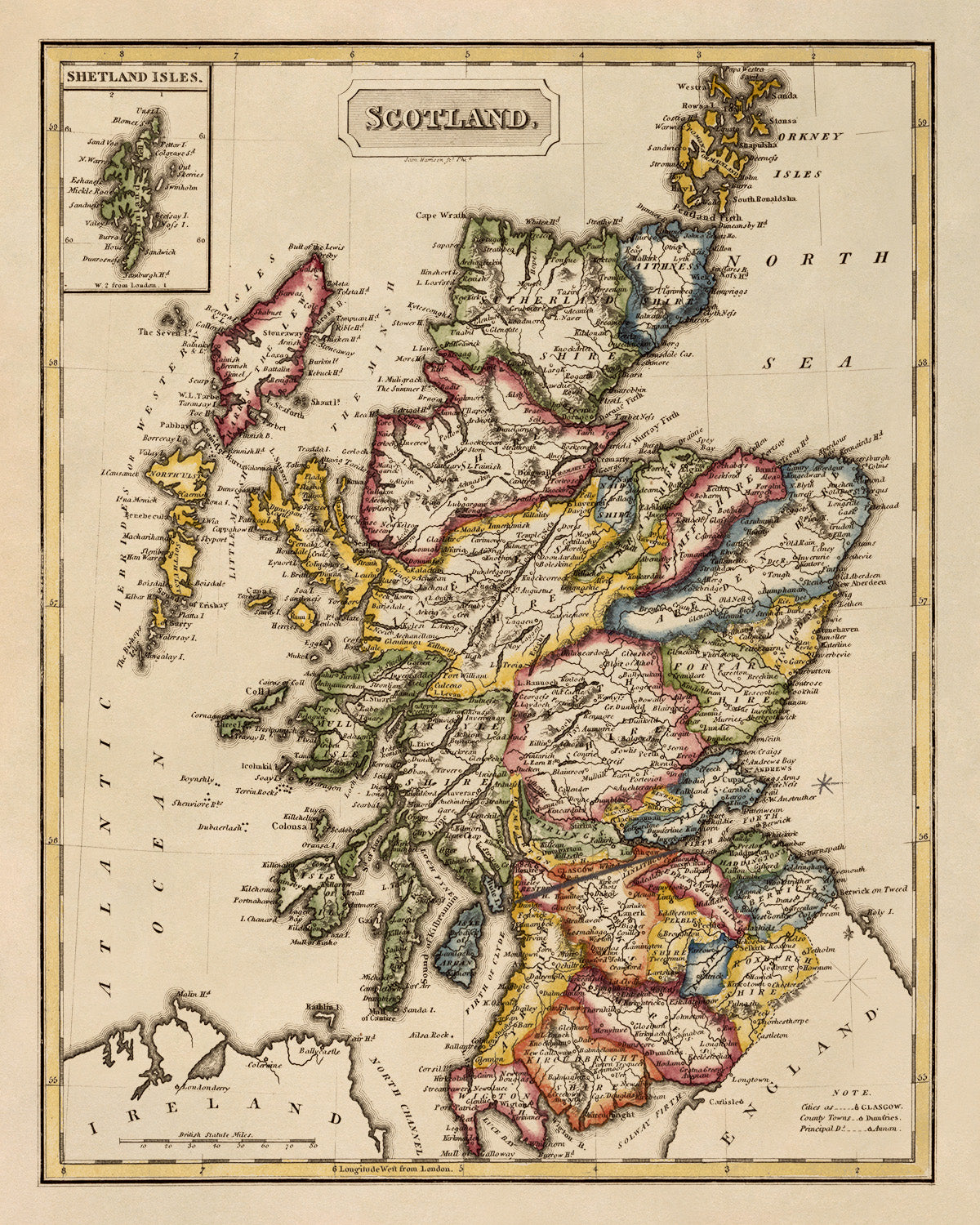 Old Map of Scotland Print 1817