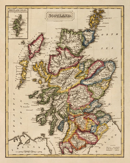 Old Map of Scotland Print 1817