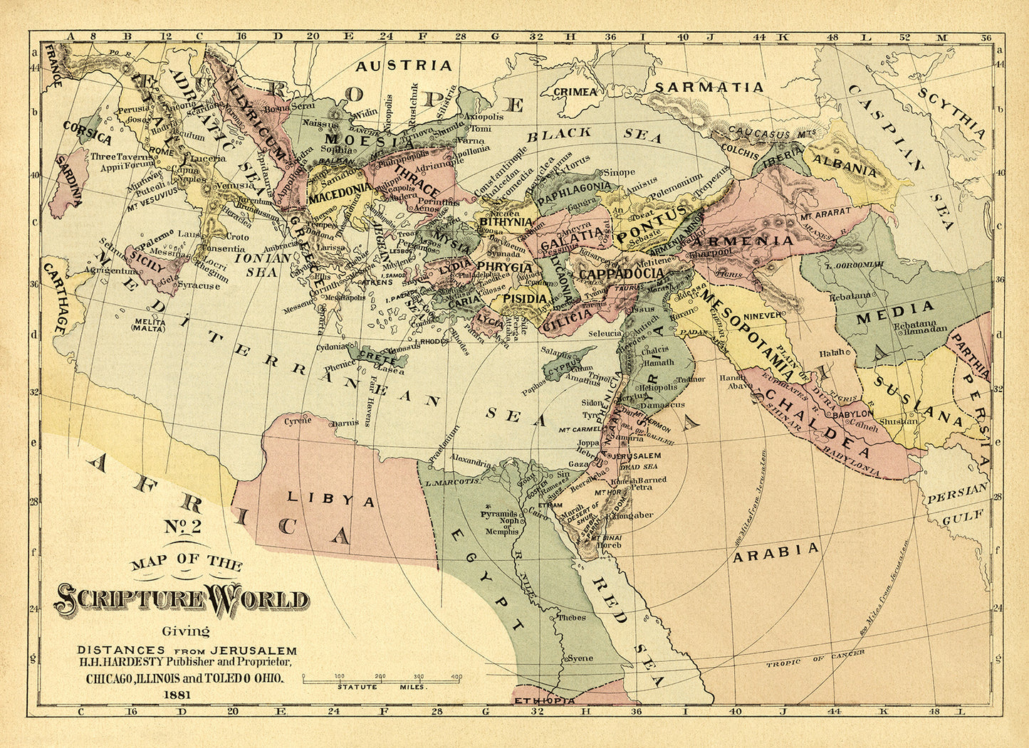 Biblical Map of the Scripture World Print 1881