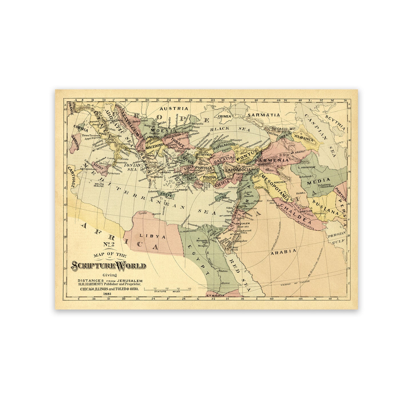 Biblical Map of the Scripture World Print 1881