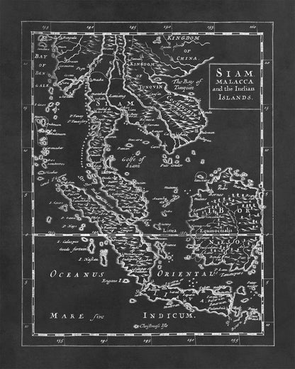 Old Map of Siam and Malaysia Print 1681