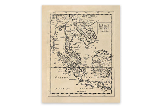 Old Map of Siam and Malaysia Print 1681