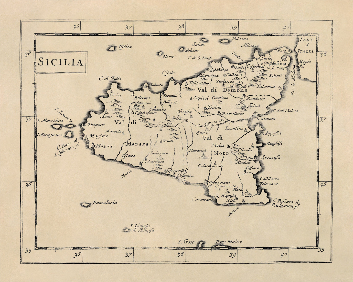 Sicily Italy Map Print