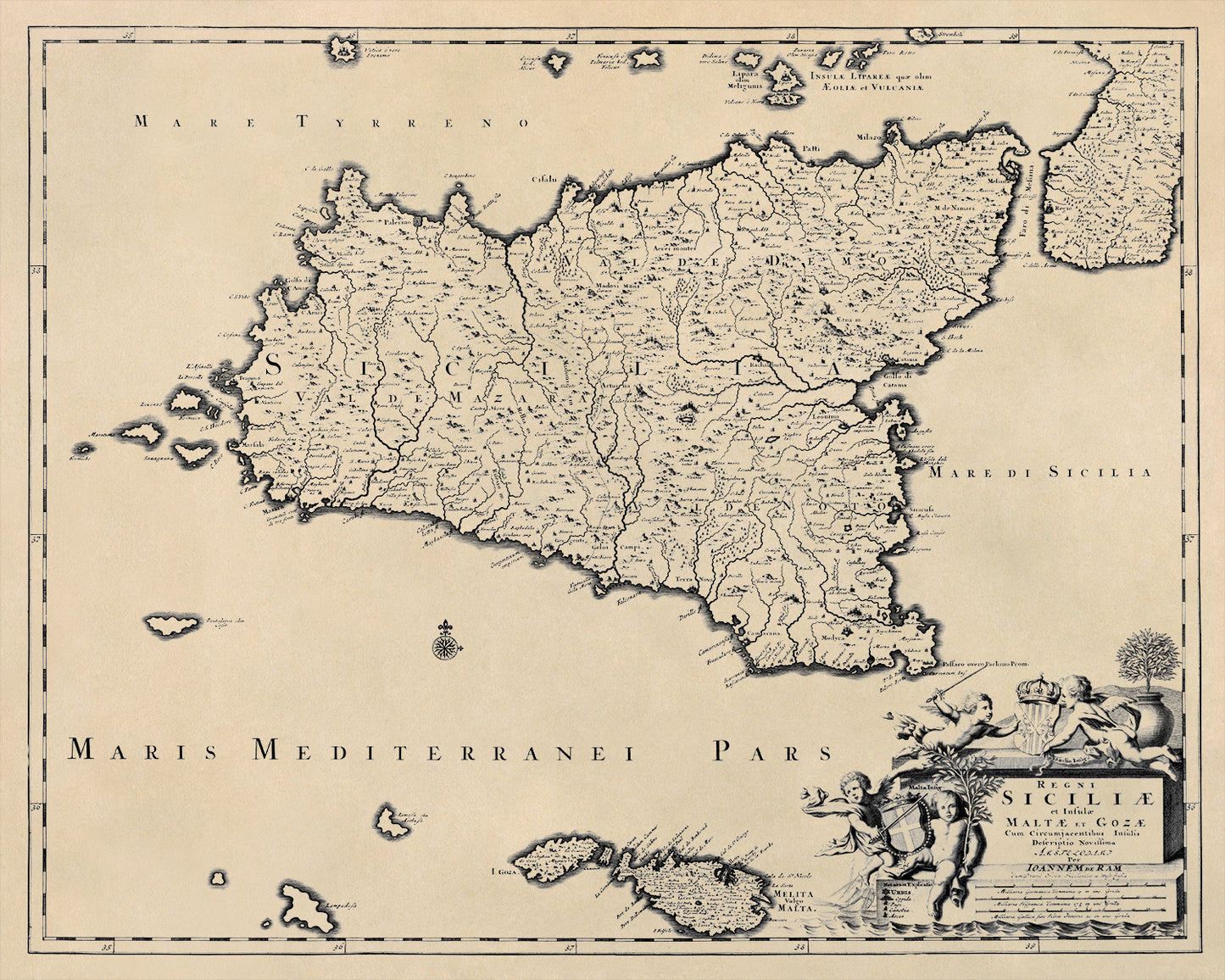 Sicily Italy Map Print 1690