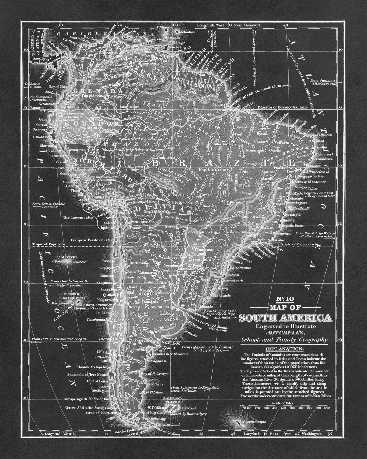 Old Map of South America Print 1839